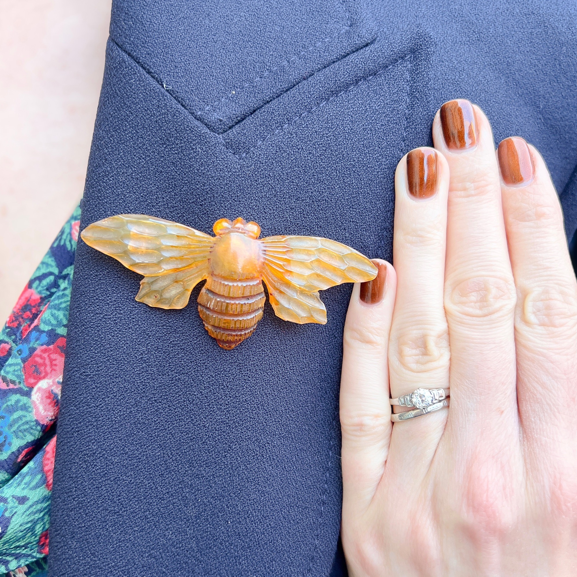 P.H. Lucas c.1900 Art Nouveau Antique Horn Bee Brooch